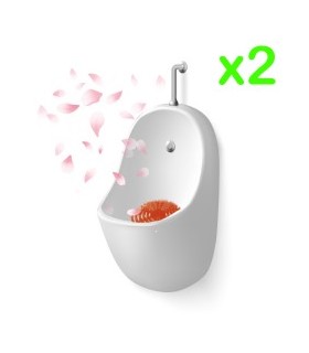 ALFOMBRILLAS DESINFECTANTES PARA URINARIOS DE PARED PERFUMADAS ANTISALPICADURAS PACK DE 2 UNIDADES DURACIÓN 60 DÍAS UND.