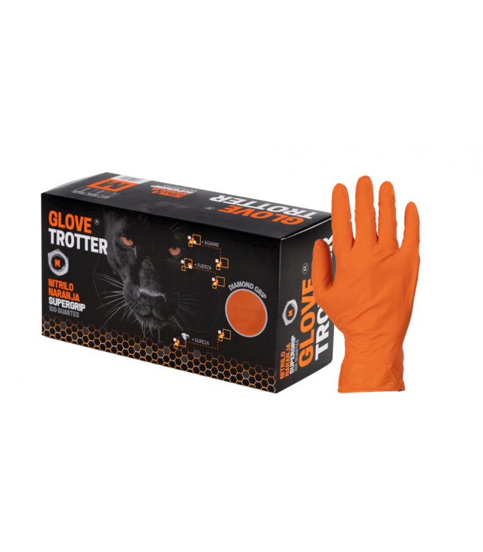 Guante Nitrilo Naranja SUPERGRIP Globe Troter 100 uds DIAMANTADO