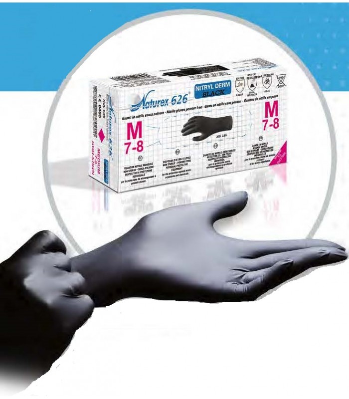 GUANTE DE NITRILO SIN POLVO NEGRO DERM BLACK 3,5 gr 100 Uds